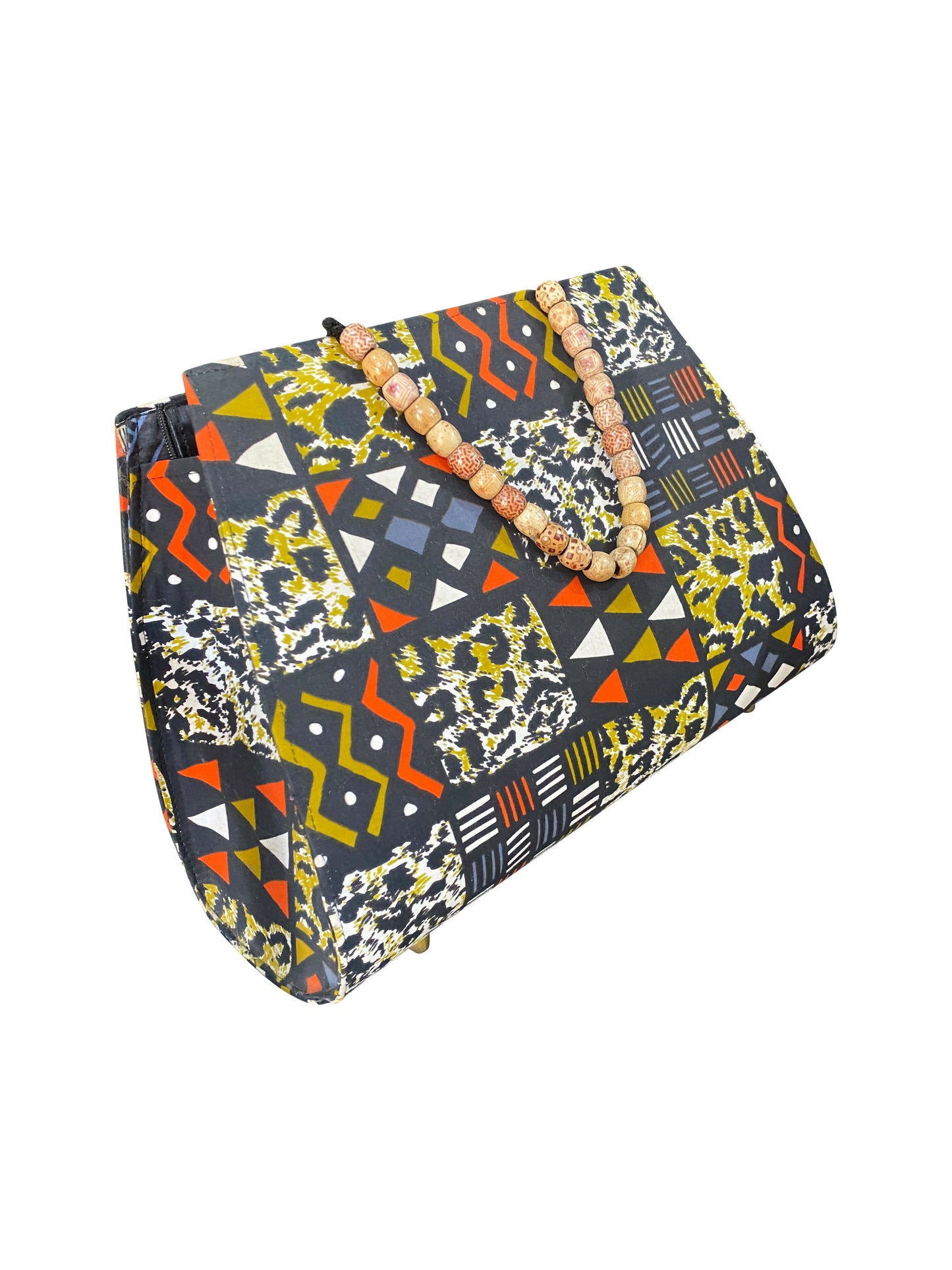 KENTE MOSAIC Handgefertigte Handtasche mit Ebonyholz-Perlen
