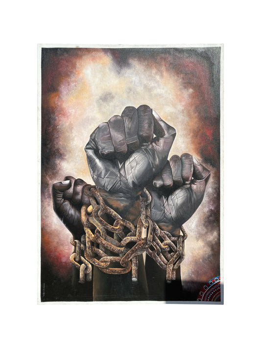 Break the Chains – Freiheit & Stärke | Acryl auf Leinwand | 113 x 81 cm | Handgemalt in Ghana
