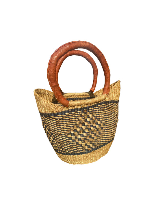 Heritage Wave – Geflochtener Korb mit Ledergriffen (33×30×15 cm)