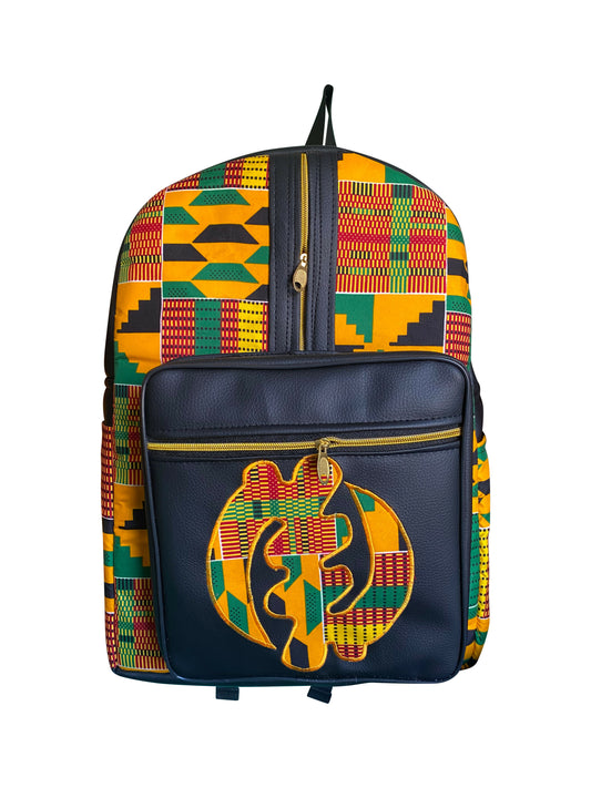 Sunkissed Adinkra Backpack Gelb mit schwarzen Akzenten, handgefertigt