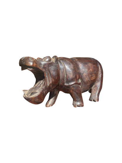 Hippopotamus-Skulptur – Ausdrucksstarke Handarbeit aus massivem Tropenholz, (20×10×7 cm)