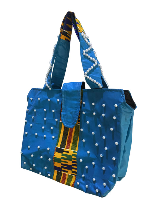 Elegante Perlen-Shopper Bag aus Cotton – 35×30×14 cm – Afrikanischer Akzent & Magnetverschluss, Princella