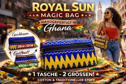 "ROYAL SUN MAGIC BAG" Verwandlungs Mini Tasche aus Cotton und traditionellem Ghana-Stoff