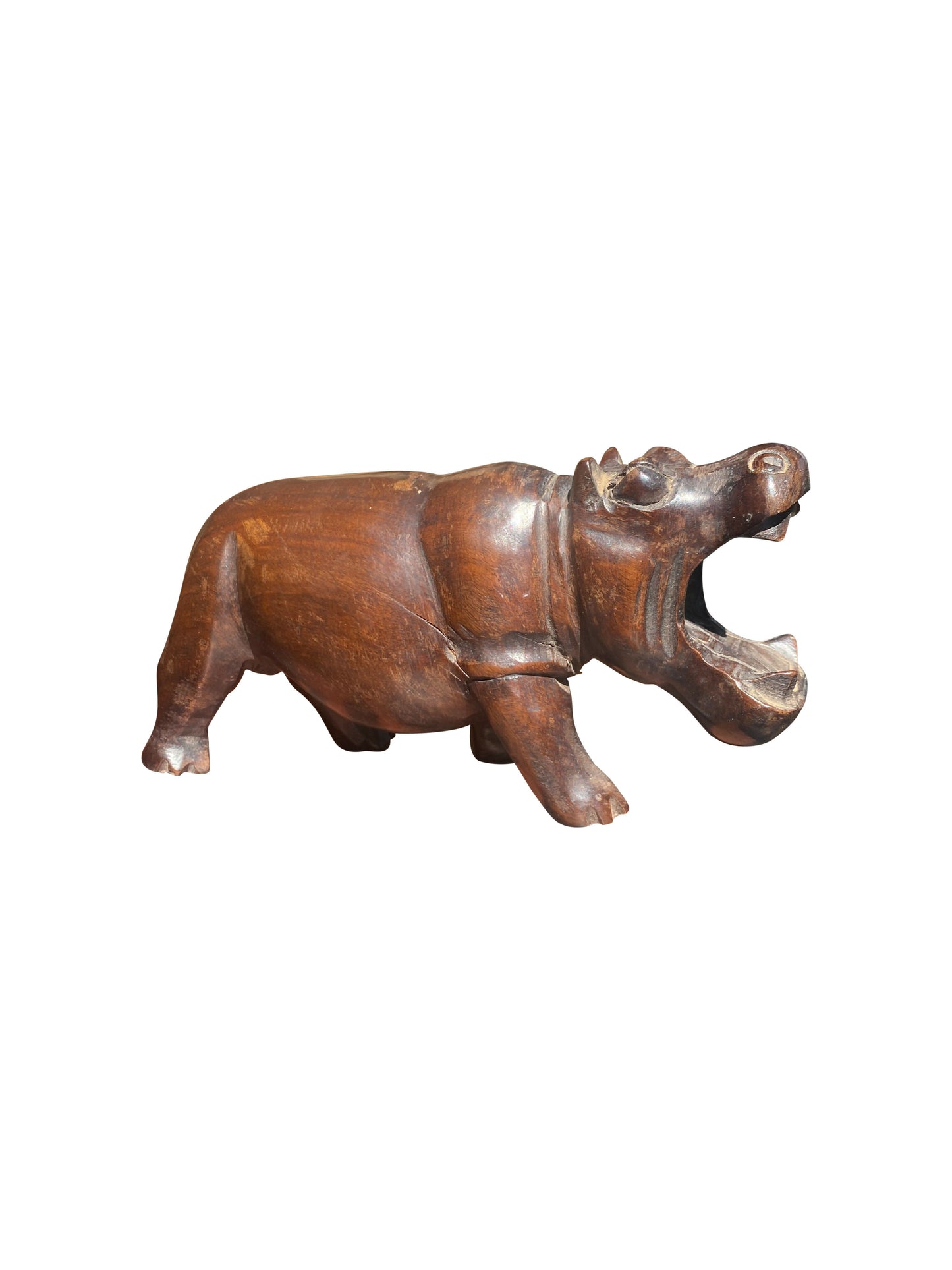 Hippopotamus-Skulptur – Ausdrucksstarke Handarbeit aus massivem Tropenholz, (20×10×7 cm)