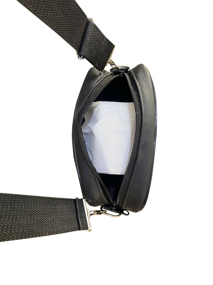 Handgefertigte Crossbody-Tasche aus Ghana Afro Muster in Blau & Weiß Leder & Baumwolle Unisex Schultertasche ca. 22 × 14 × 8 cm