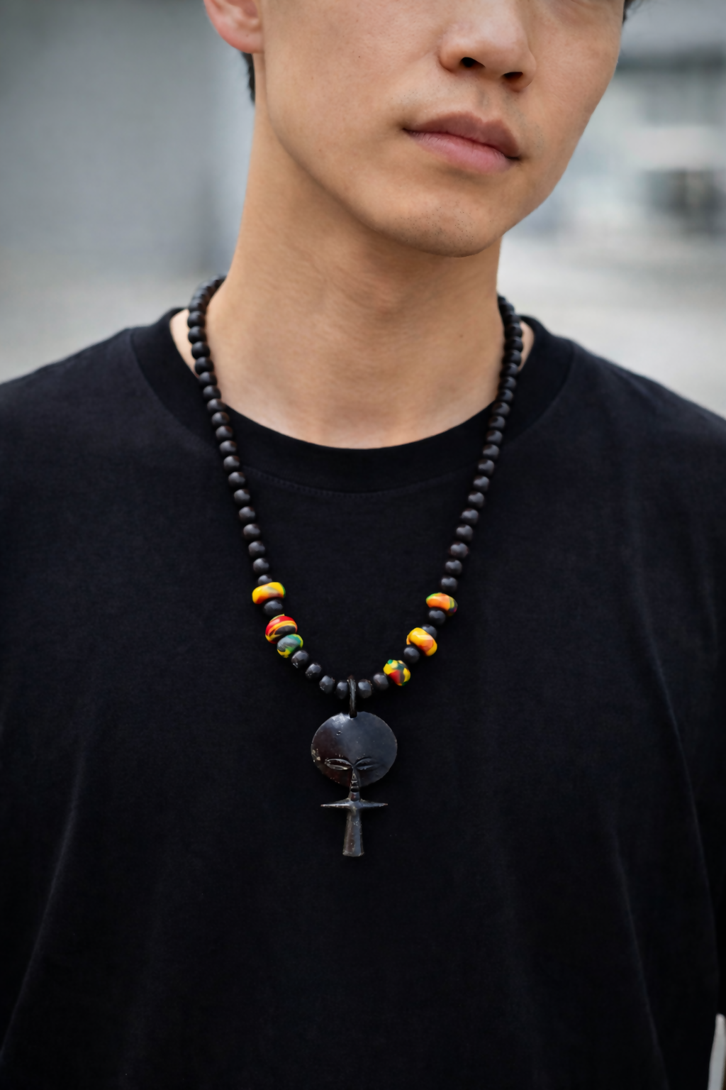 "Adinkra Cross Pendant" wooden bead necklace from Ghana