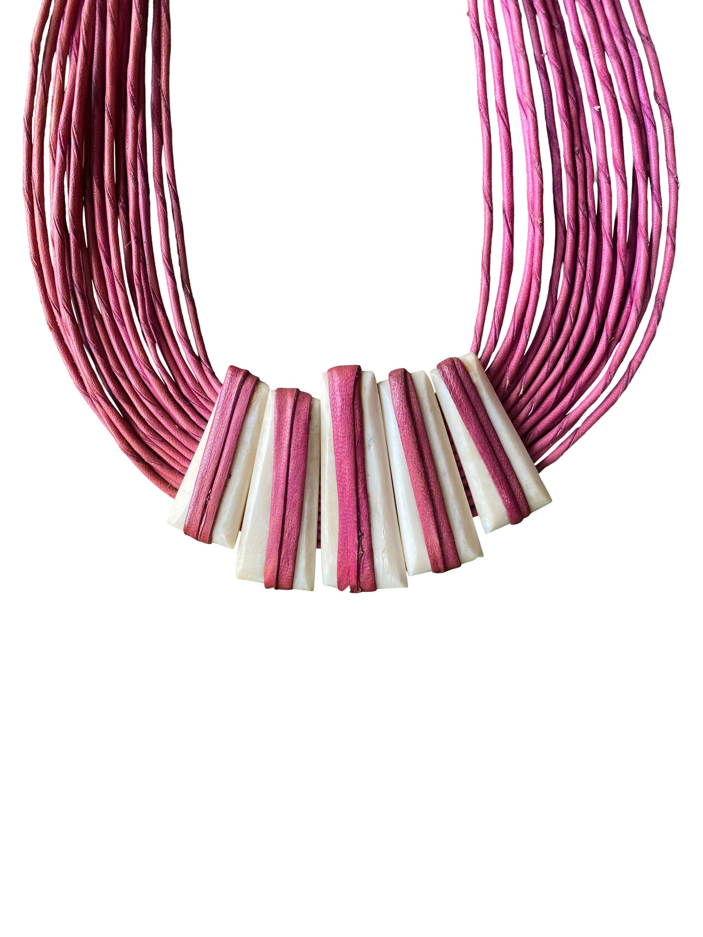 "Natural Contrast" necklace made of polished cow bone and goatskin leather (handmade)