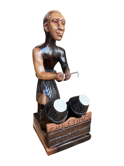Drummer – Greetings from Ghana | Handgeschnitzte Ebenholz-Skulptur voller Rhythmus & Ausdruck (35 × 20 × 14 cm)