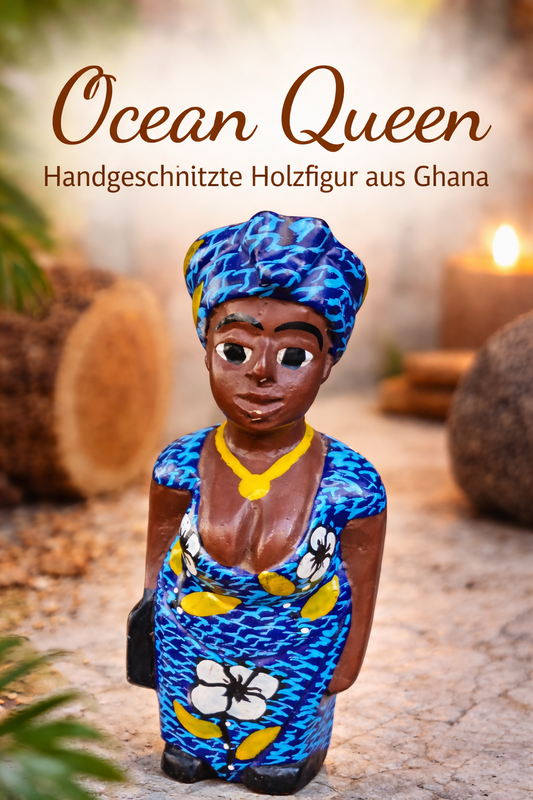 „Ocean Queen“ Handbemalte Holzfigur aus Ghana