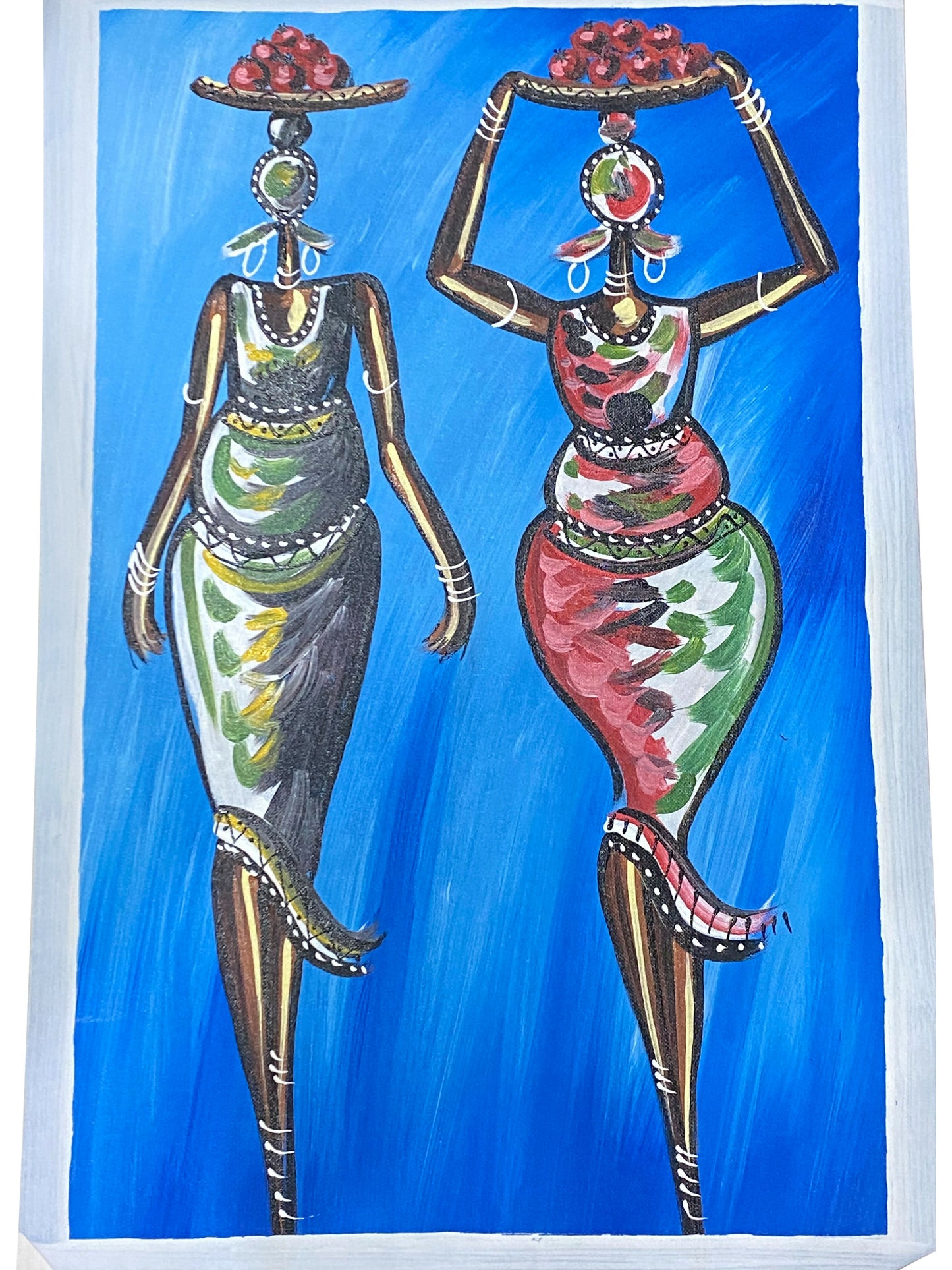 "Balance of Skill/ Zwei Frauen, zwei Wege" Handgemalte Acrylkunst aus Ghana (50 × 69 cm)