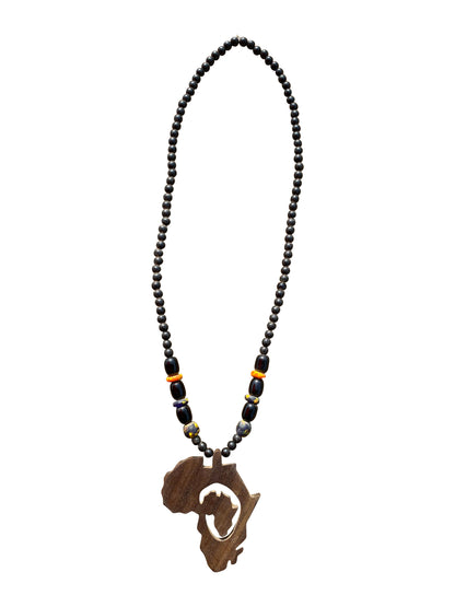 "Africa Outline Pendant" Handmade wooden bead necklace from Ghana