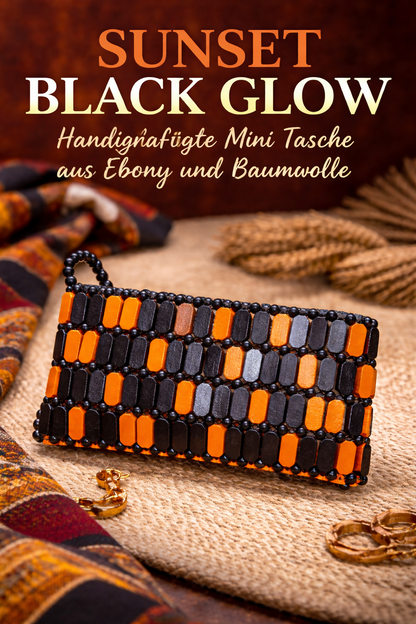 "SUNSET BLACK GLOW" Handmade mini bag made of ebony and cotton 