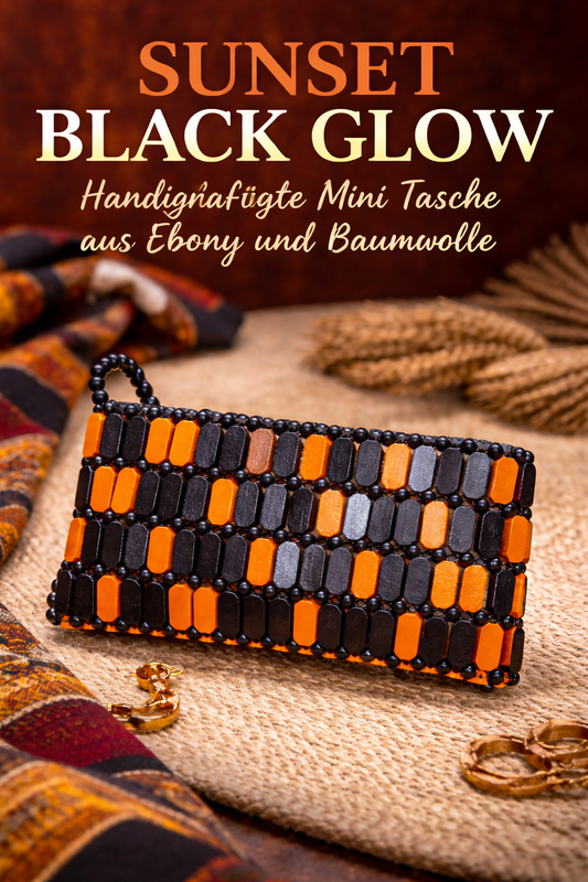 "SUNSET BLACK GLOW" Handgefertigte Mini Tasche aus Ebony und Baumwolle