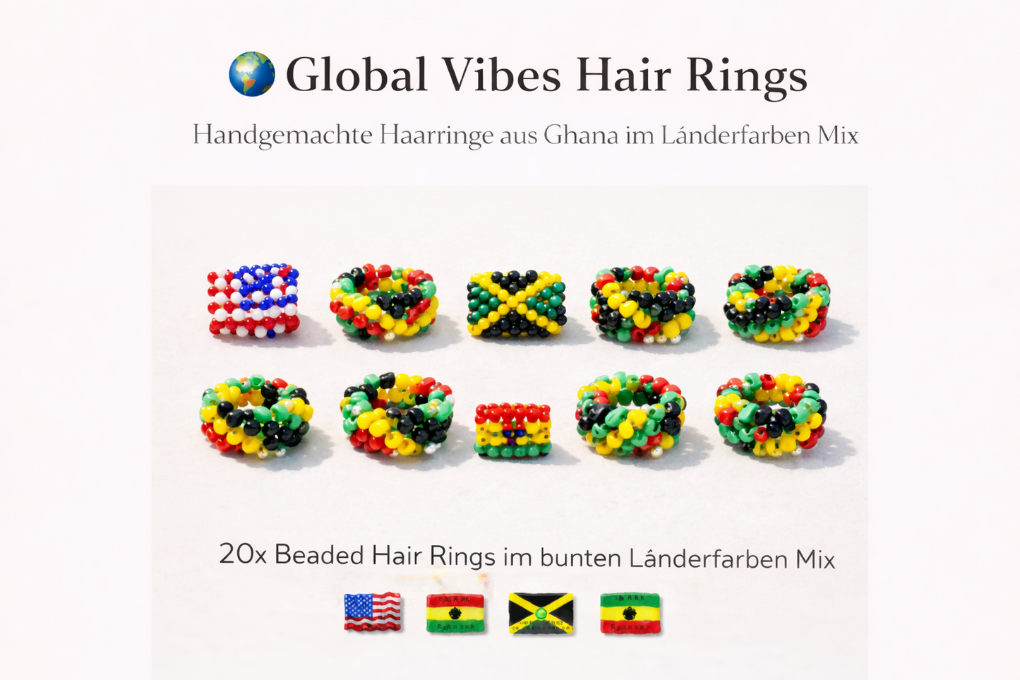 "Global Vibes Hair Rings" Handgemachte Haarringe aus Ghana im Länderfarben Mix