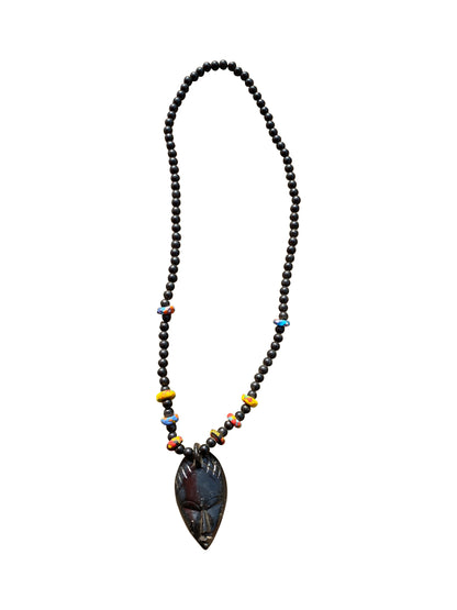 “Carved Mask Beads” Handmade wooden bead necklace from Ghana