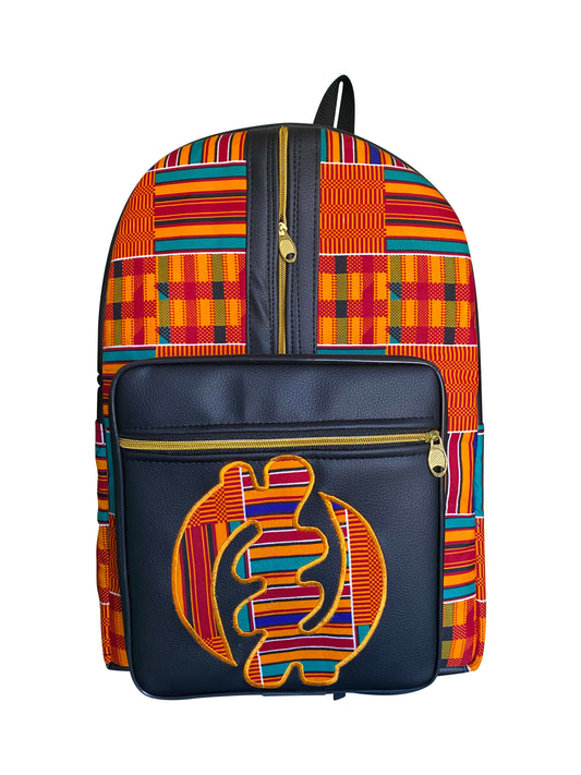 Red Ember Adinkra Rucksack Handgefertigt in Ghana mit warmen Mustern