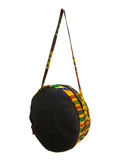 African Heritage Round Bag – Unisex, Leder & Stoff, 30×12 cm, Princella