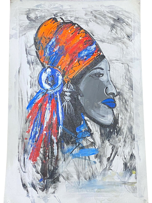 "Urban Pride/ Karikaturhaftes Frauenporträt" Handgemalte Acrylkunst aus Ghana (50×69 cm)