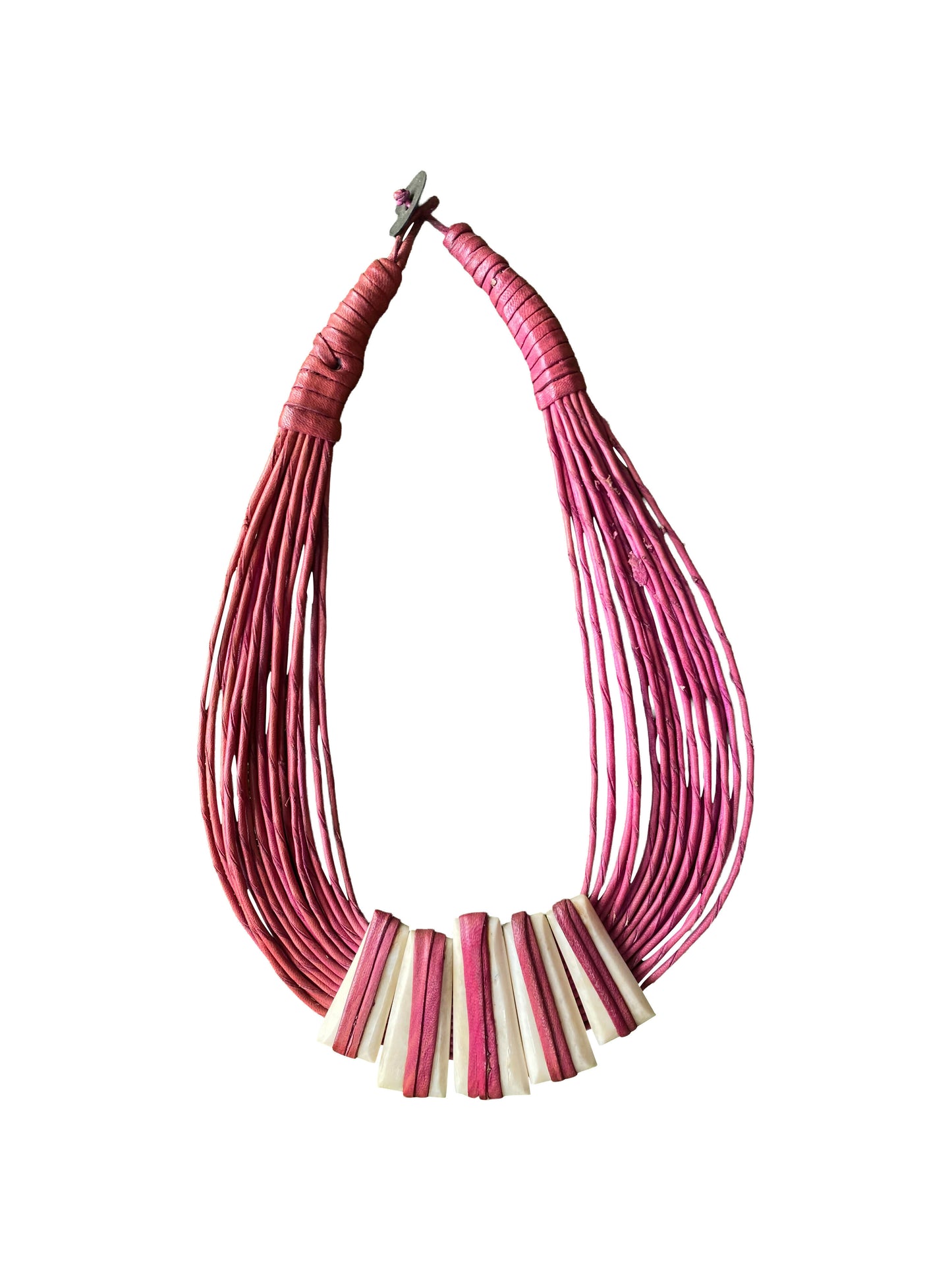 "Natural Contrast" necklace made of polished cow bone and goatskin leather (handmade)
