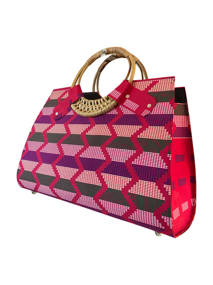 African Kente Handbag Stilvolle Handtasche aus Kente-Stoff mit Elefantengras-Griff