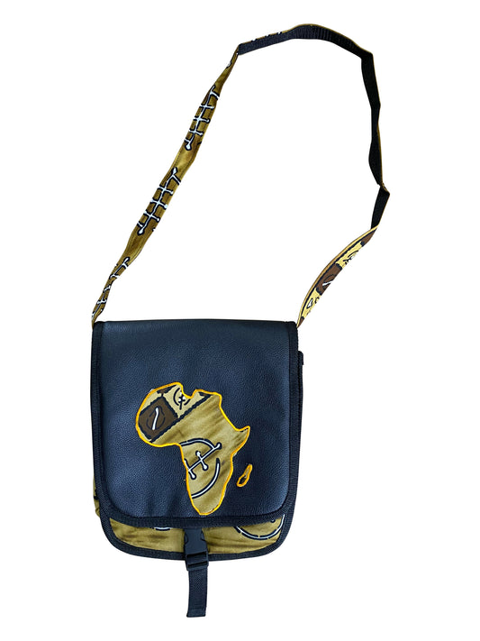 Umhängetasche „African Roots“ – 29×30×5 cm – Leder, Cotton, Handcrafted