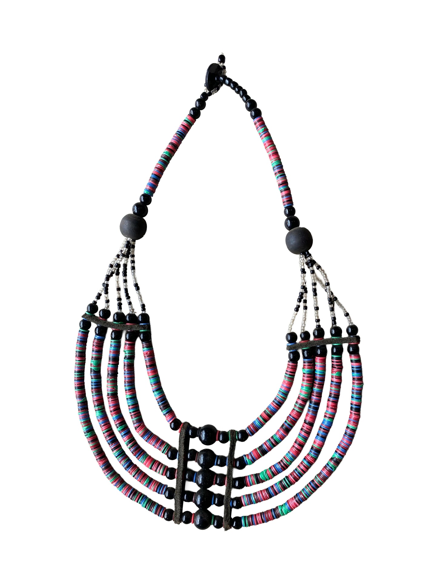 Delicate African necklace with five strips made from recycled coffee beads