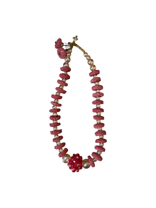 Exklusives Krobo‑Perlen Duo 20 cm Kette mit roten Kristall‑Details + Ohrstecker