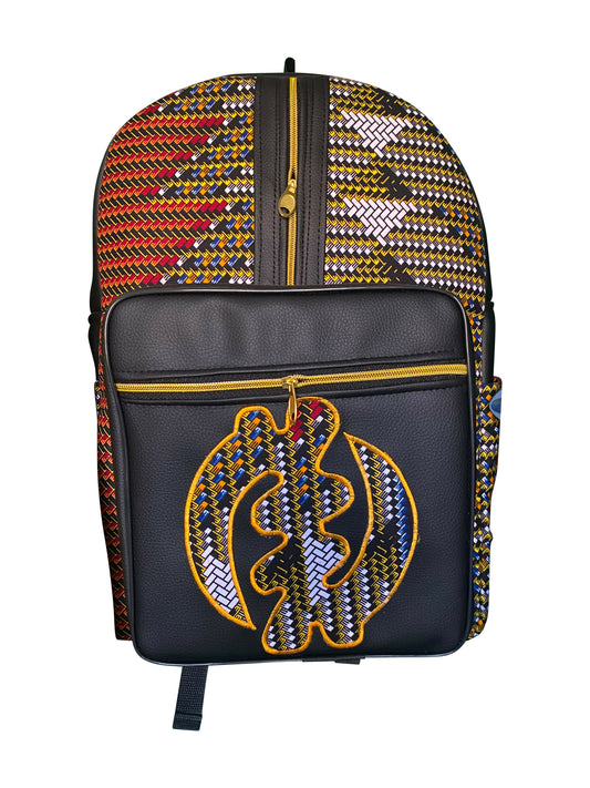 Elegant Brown Adinkra Rucksack Ghana Handarbeit in edlen Erdtönen