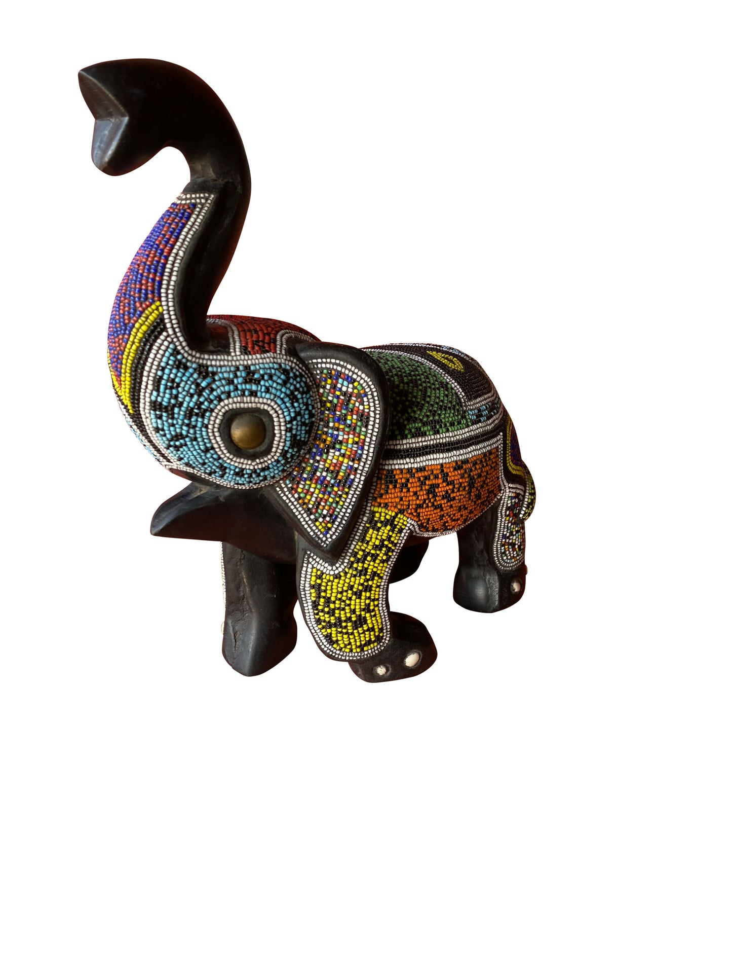 Colorful Elephant Sculpture Made of Osesse Wood with Glass Beads Meta Title (SEO):