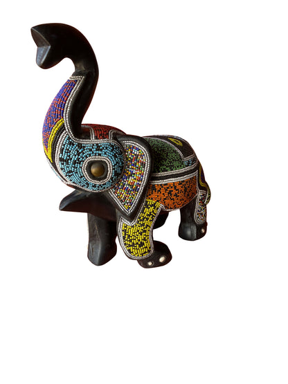 Colorful Elephant Sculpture Made of Osesse Wood with Glass Beads Meta Title (SEO):