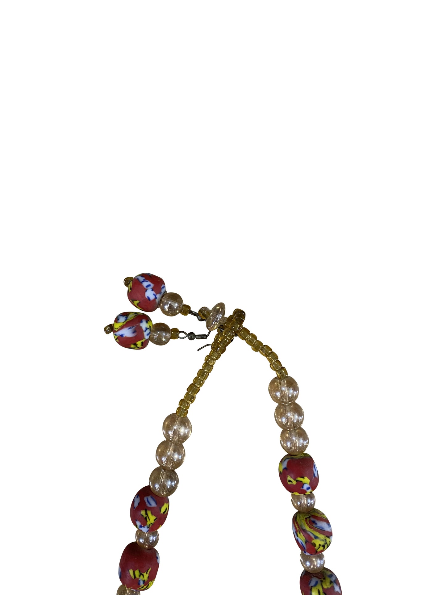 Krobo-Perlen Duo Edle Kette & Ohrstecker mit leuchtendem Mittelstein