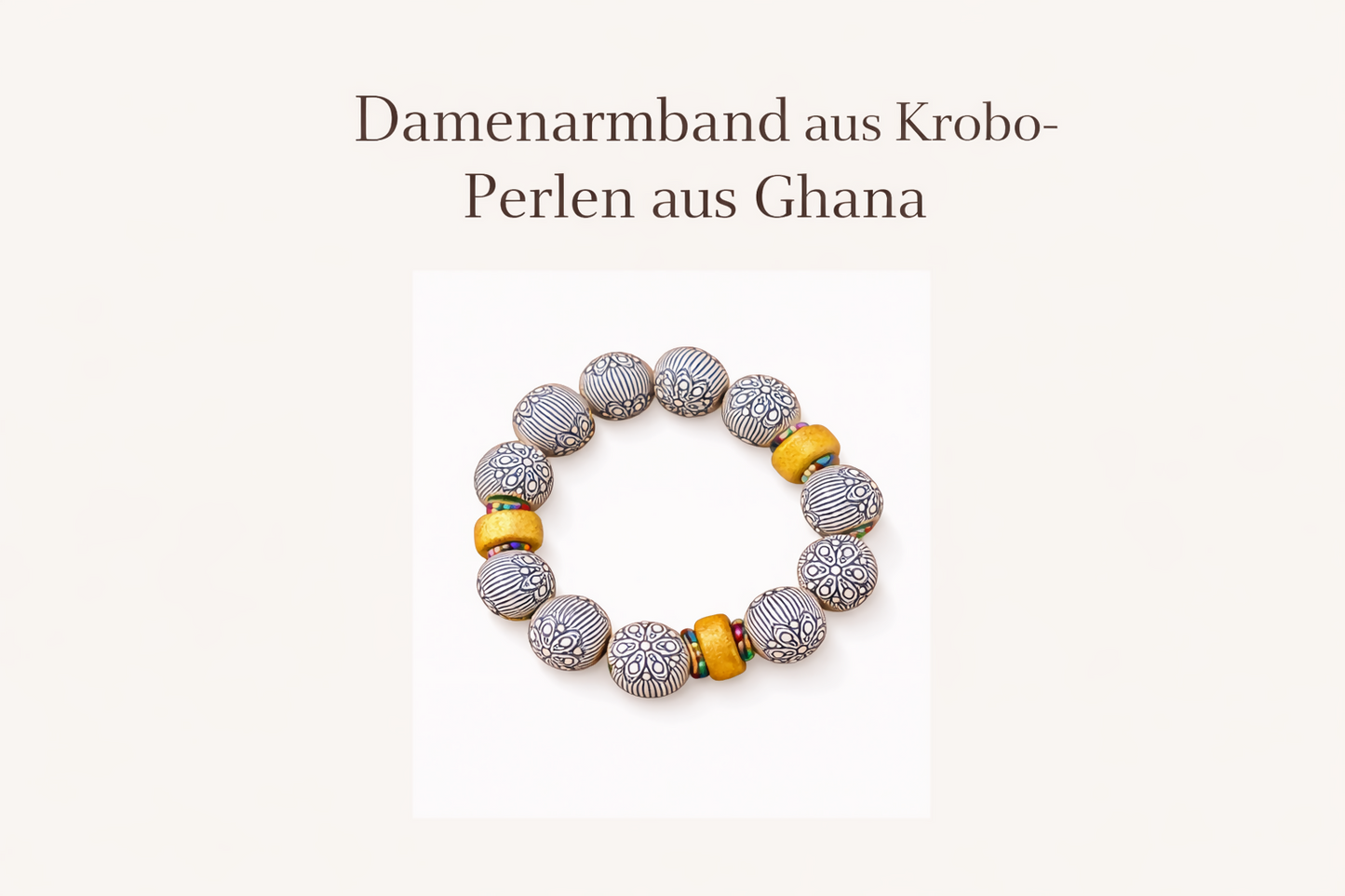 "Golden Harmony" Handgefertigtes Damenarmband aus Krobo-Perlen aus Ghana