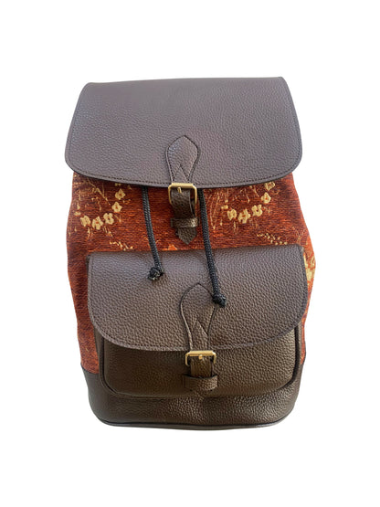 „Sahara Brown“ Unisex Rucksack aus echtem Leder und Jute Ghana Handmade