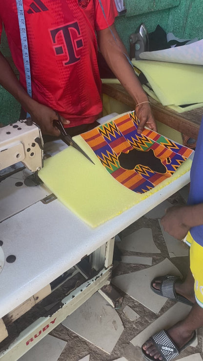 Africa Patch Backpack, handmade in Ghana from leather and cotton, 50×33×25cm - Aziz