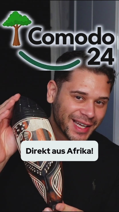 Afrikanische Maske mit Elefant – Wanddeko aus massivem Thickwood (30×11 cm)