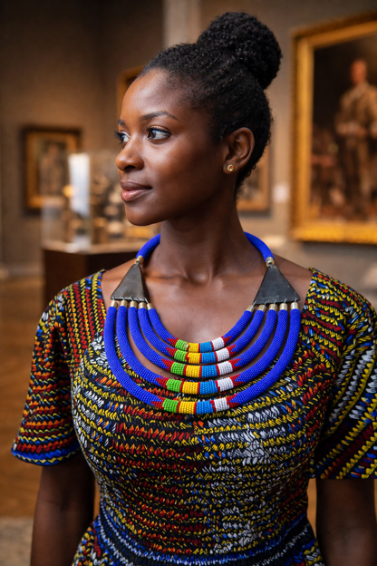 Blue Harmony Statement Handgefertigte Glasperlenkette aus Ghana