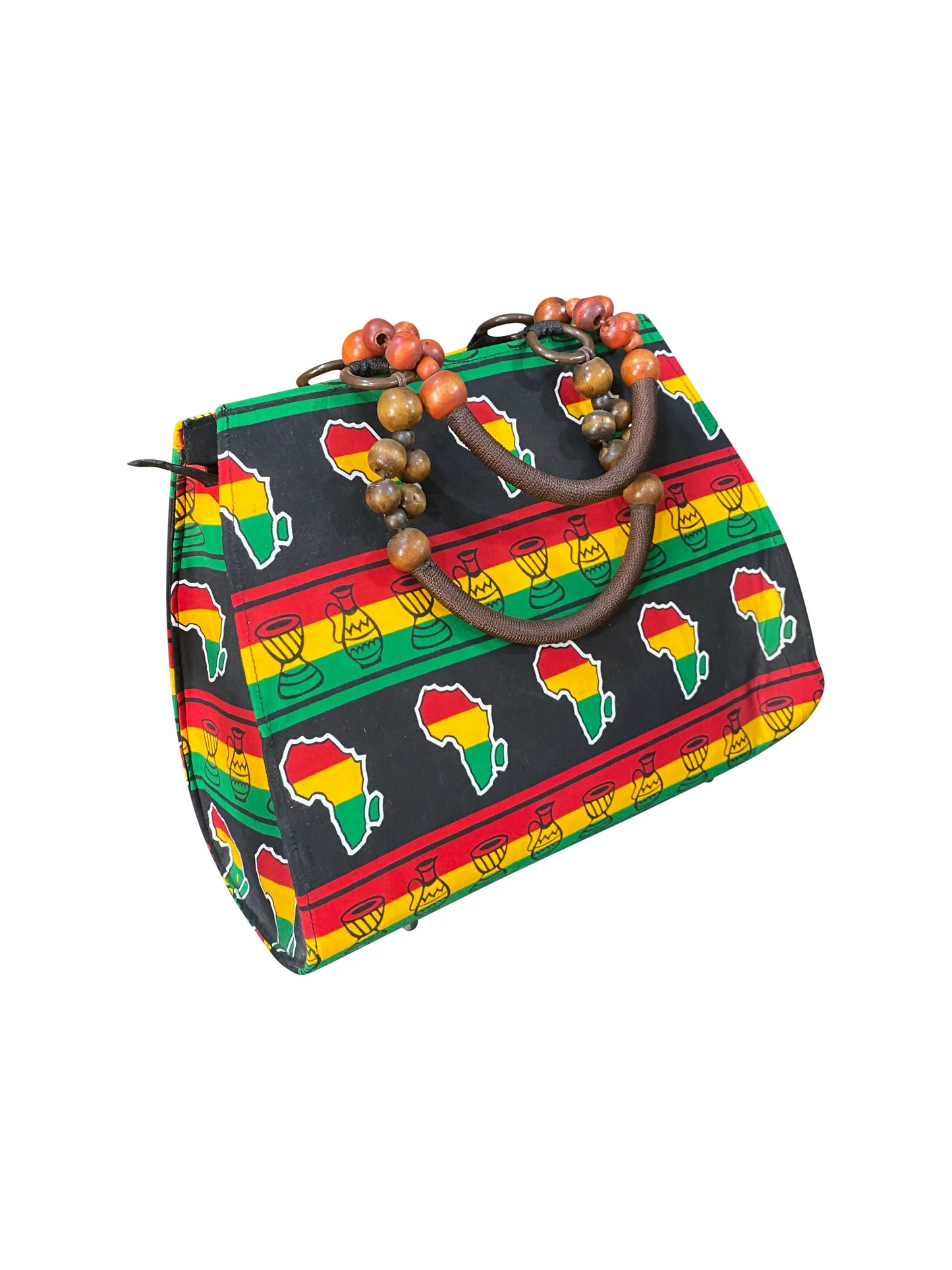 AFRICA VIBES Handgefertigte Kente-Handtasche mit Ebonyholz-Perlen