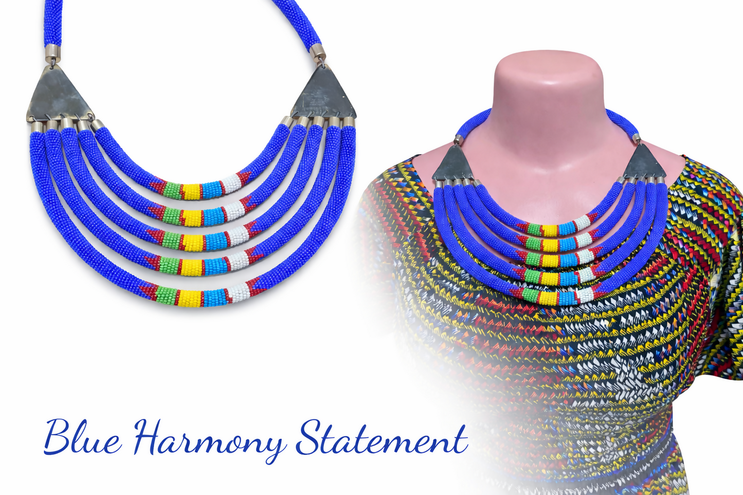 Blue Harmony Statement Handgefertigte Glasperlenkette aus Ghana