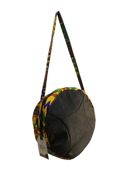 African Heritage Round Bag – Unisex, Leder & Stoff, 30×12 cm, Princella