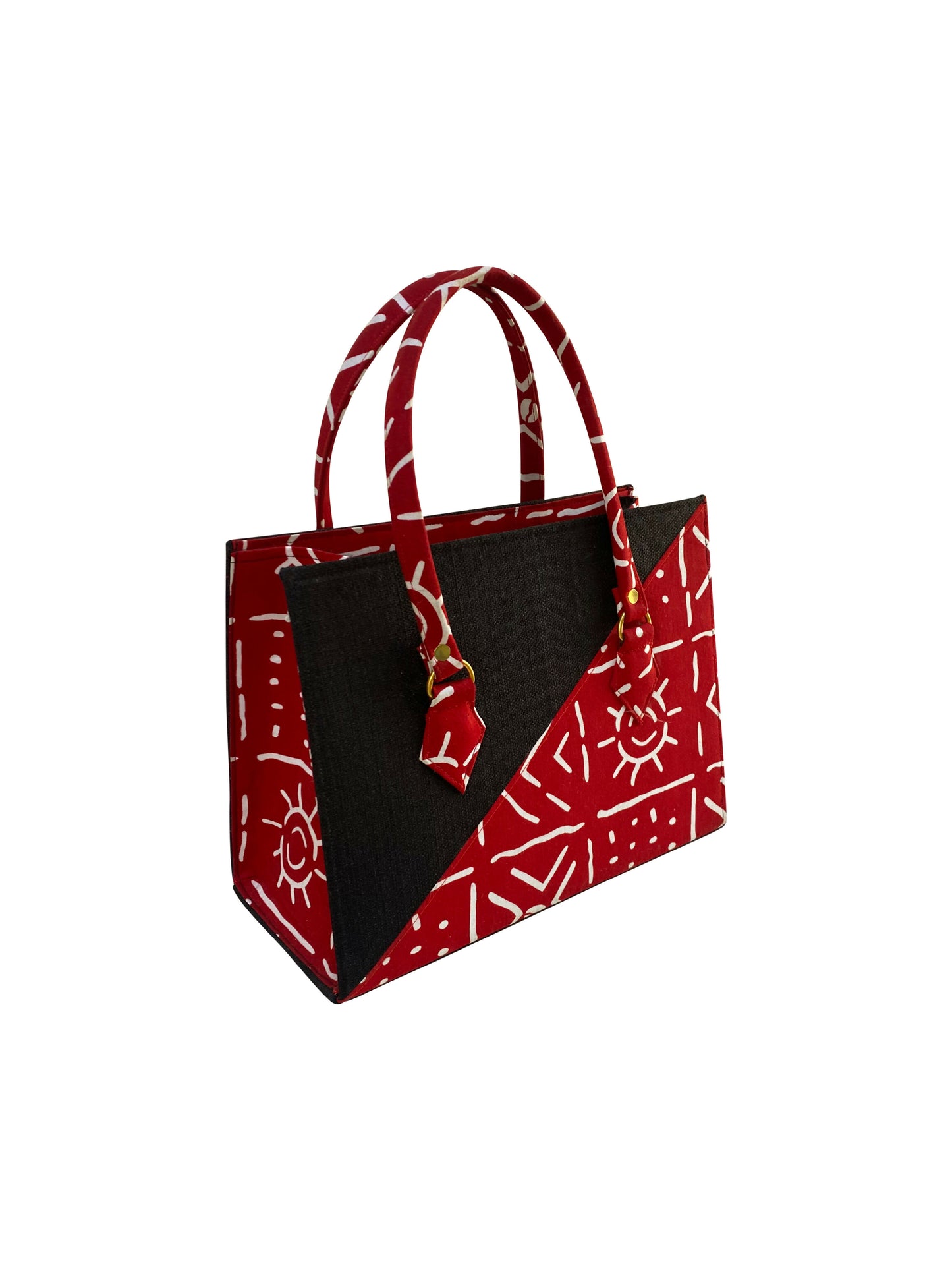 Sunline Carry Bag Handgefertigte Jute- & Cotton-Tasche aus Ghana in Rot & Schwarz 34×45×14cm