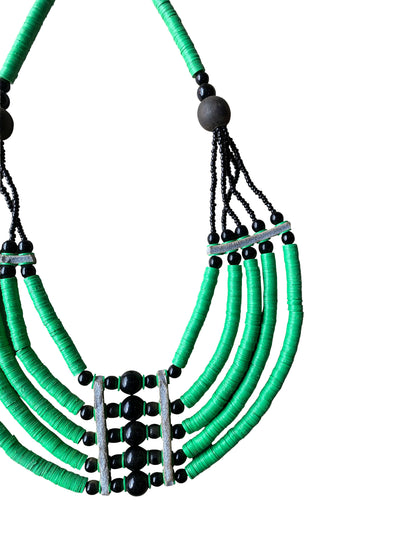 Sustainable jewelry necklace with recycled coffee beads and wood