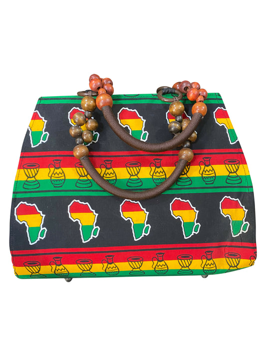 AFRICA VIBES Handgefertigte Kente-Handtasche mit Ebonyholz-Perlen