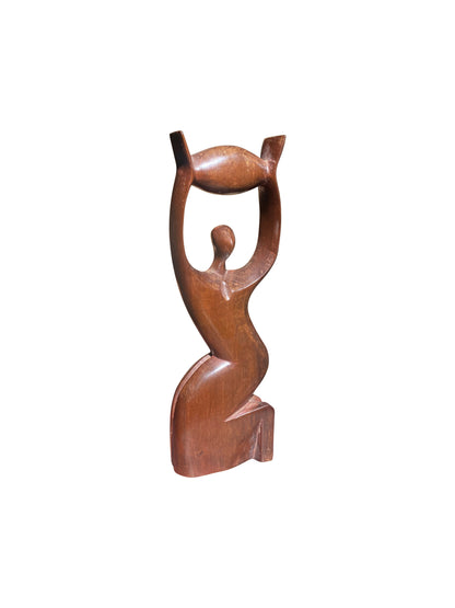 „Hüterin des Lebens“ – Handgeschnitzte afrikanische Frauenskulptur aus Ebenholz (31 × 10 × 4 cm)