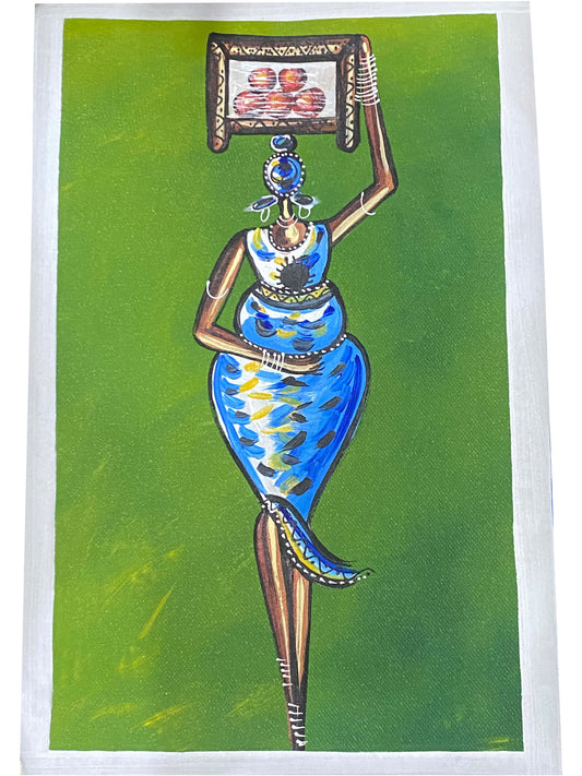 "Carrying Strength/ Starke Trägerin" Handgemalte Acrylkunst aus Ghana (50 × 69 cm)