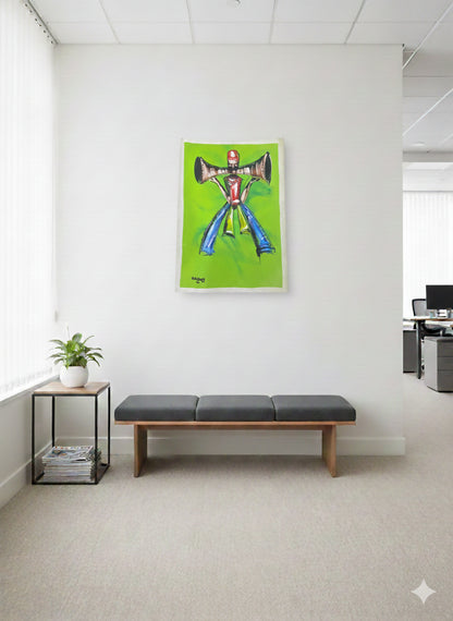 "Rhythm Carrier/ Trommler in Bewegung" Handgemalte Acrylkunst aus Ghana (50 × 69 cm)