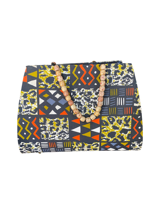 KENTE MOSAIC Handgefertigte Handtasche mit Ebonyholz-Perlen