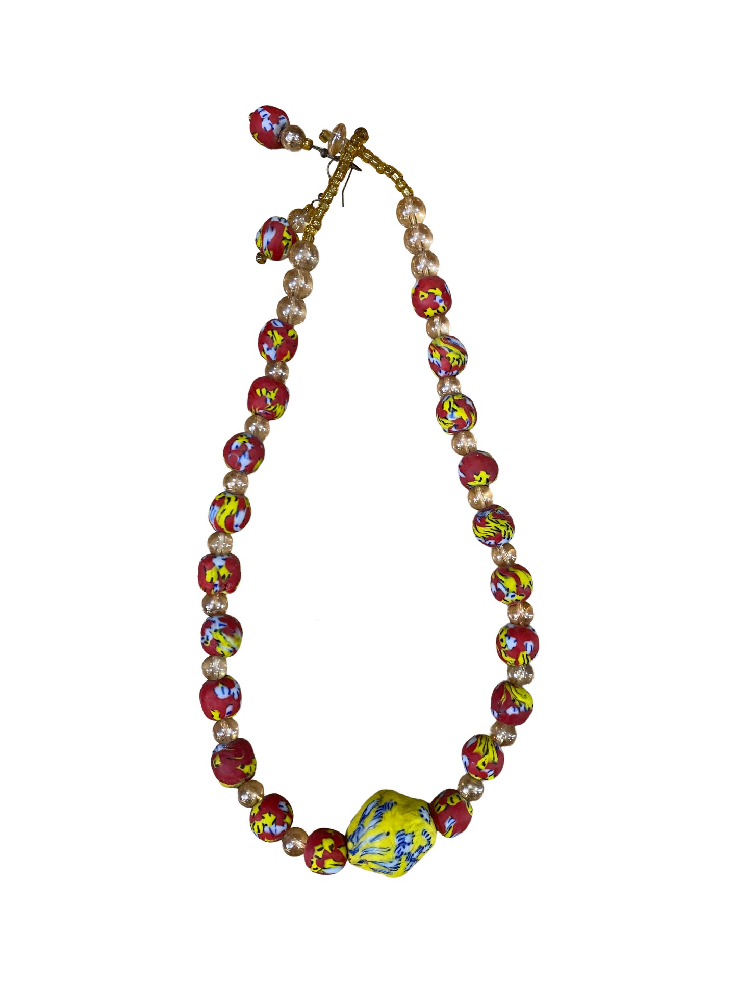 Krobo-Perlen Duo Edle Kette & Ohrstecker mit leuchtendem Mittelstein