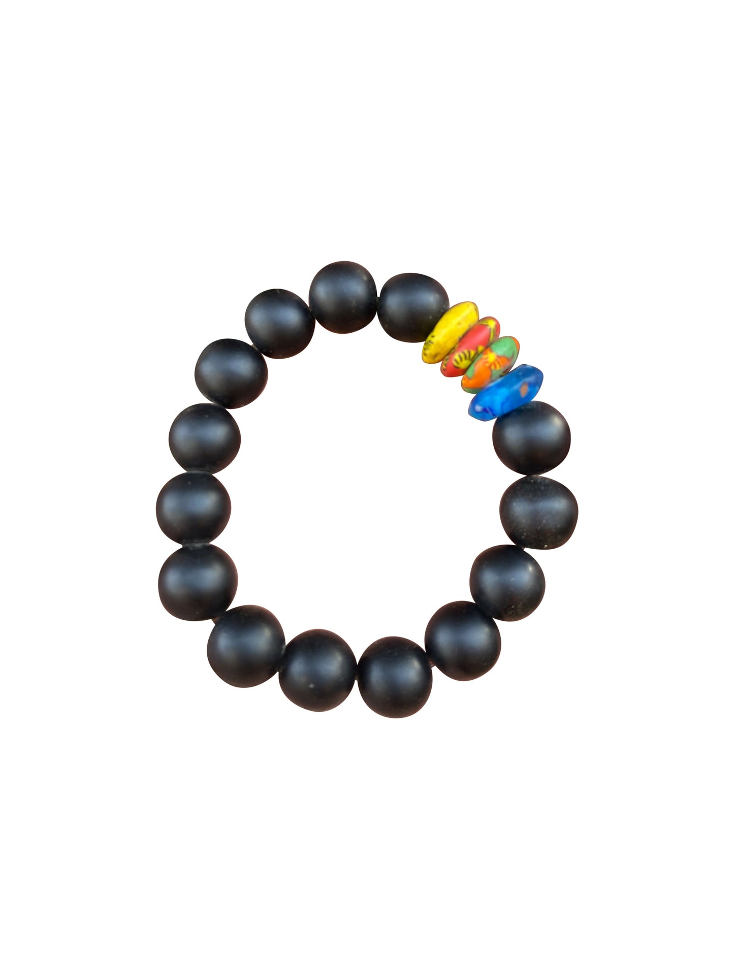 Handgefertigtes Glasperlen-Armband aus Ghana Schwarz mit bunten Akzentperlen (Unisex)
