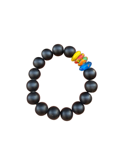 Handgefertigtes Glasperlen-Armband aus Ghana Schwarz mit bunten Akzentperlen (Unisex)