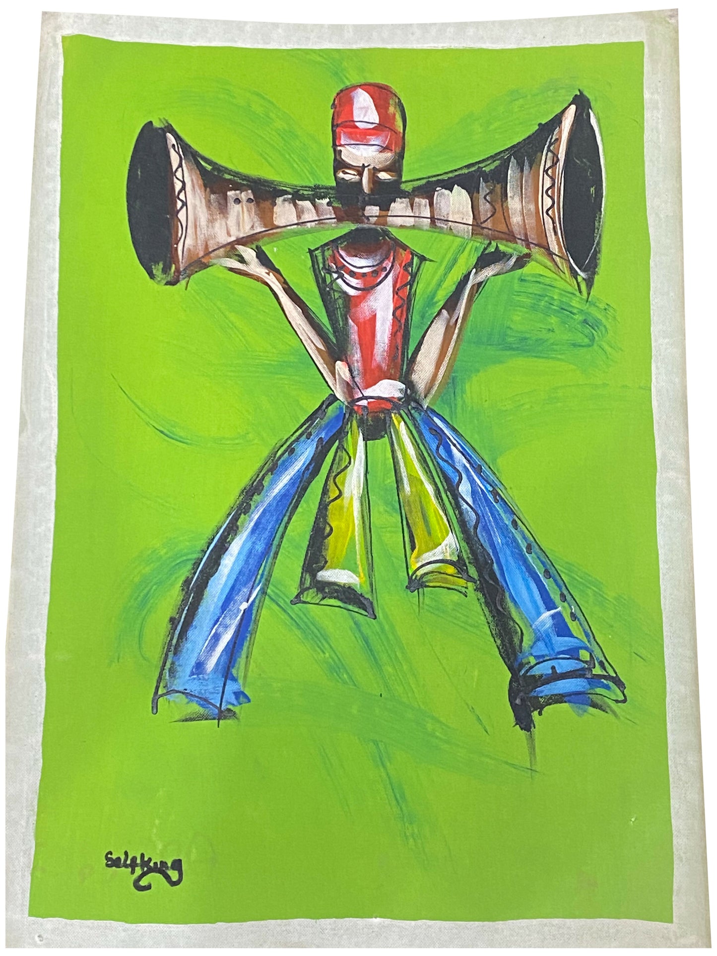 "Rhythm Carrier/ Trommler in Bewegung" Handgemalte Acrylkunst aus Ghana (50 × 69 cm)